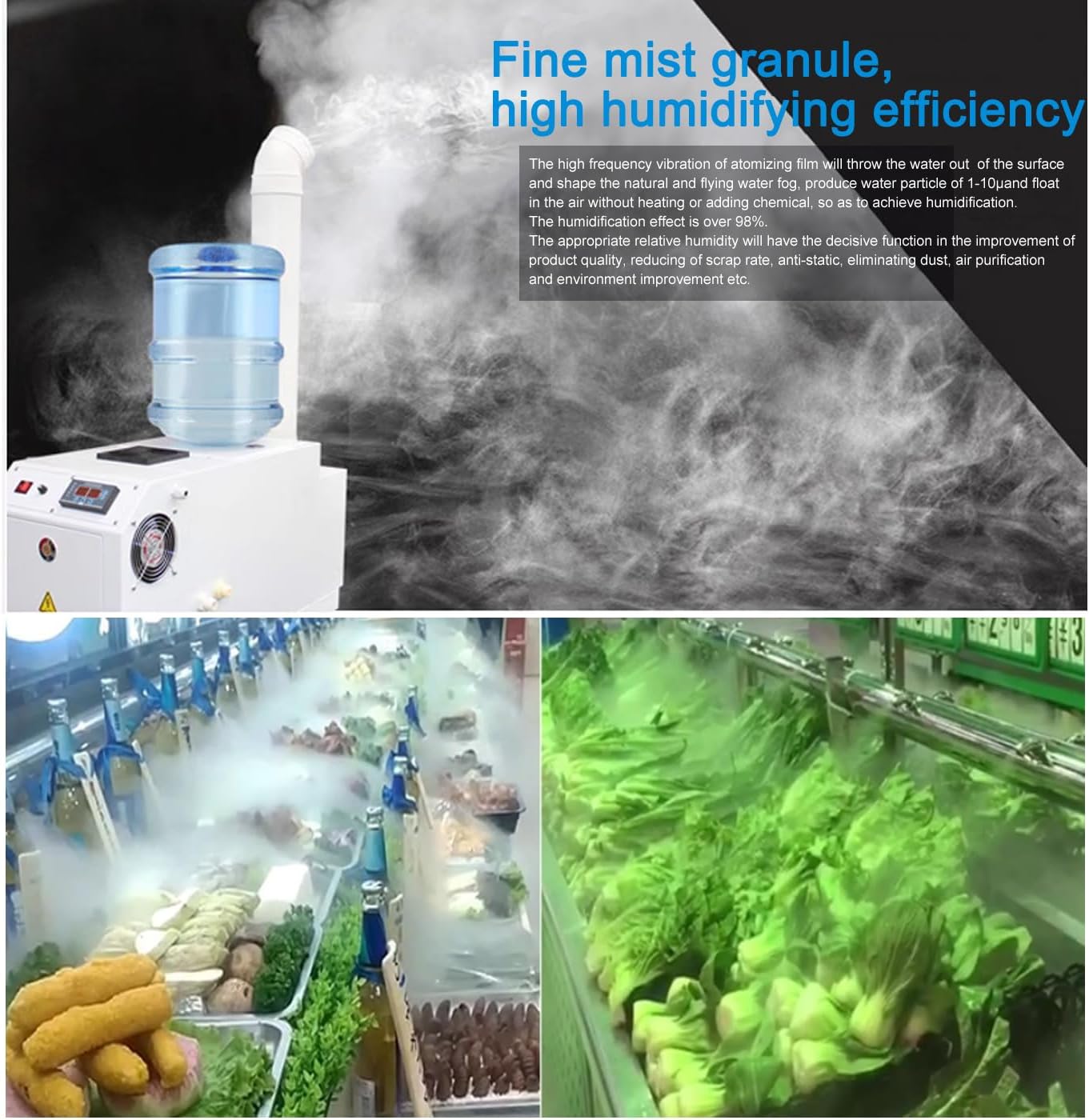 INTBUYING Ultrasonic Industrial Humidifier Cooler Sprayer 3KG/H Commercial Cool Mist Maker for Warehouse Greenhouse Garden Etc with Water Barrel Hole 110V