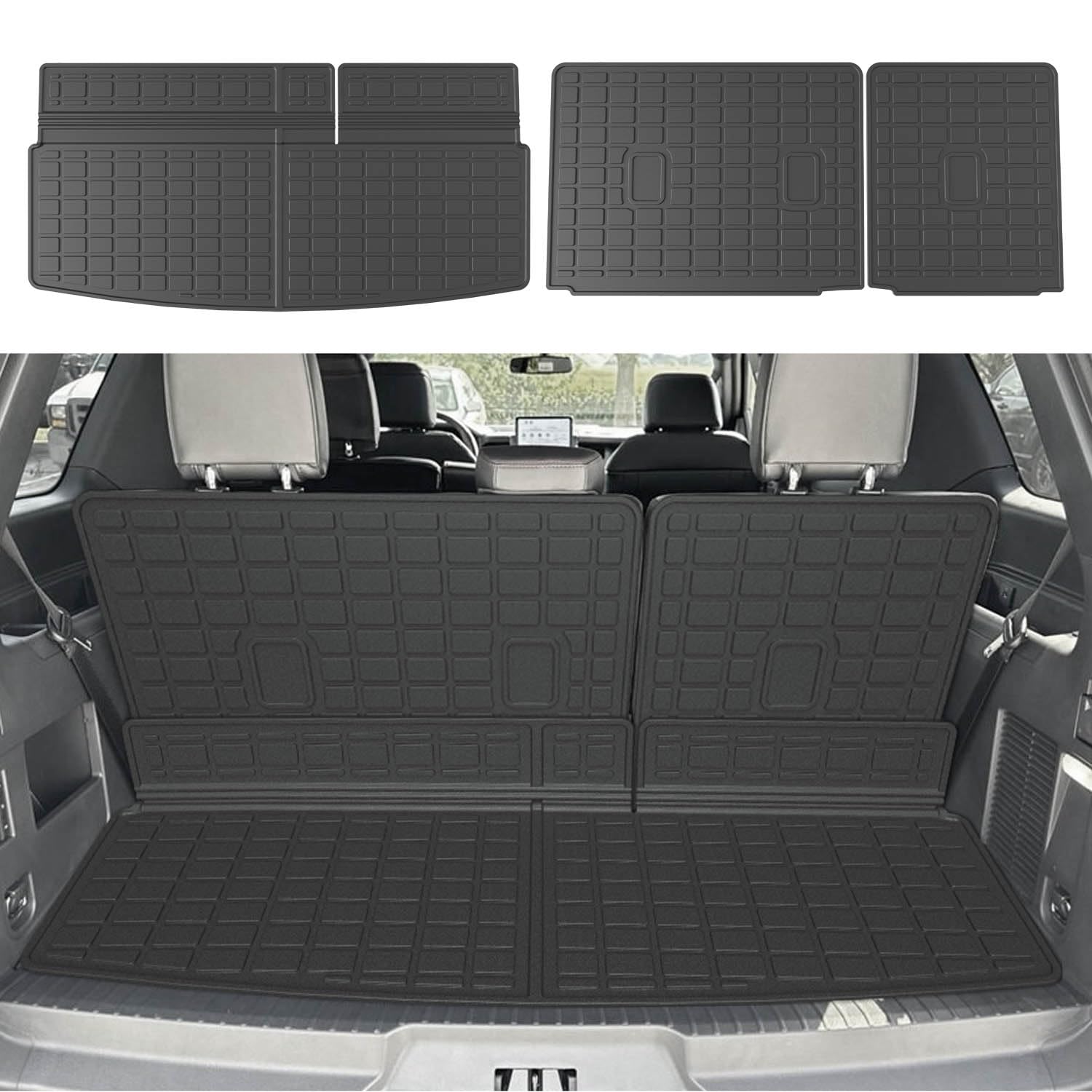 powoq Trunk Mat Compatible with 2018-2025 Ford Expedition/Lincoln Navigator 3rd Backrest Mat Replacement for 2018-2025 Ford Expedition Accessories(Trunk Mat+3rd Row Backrest Mat)