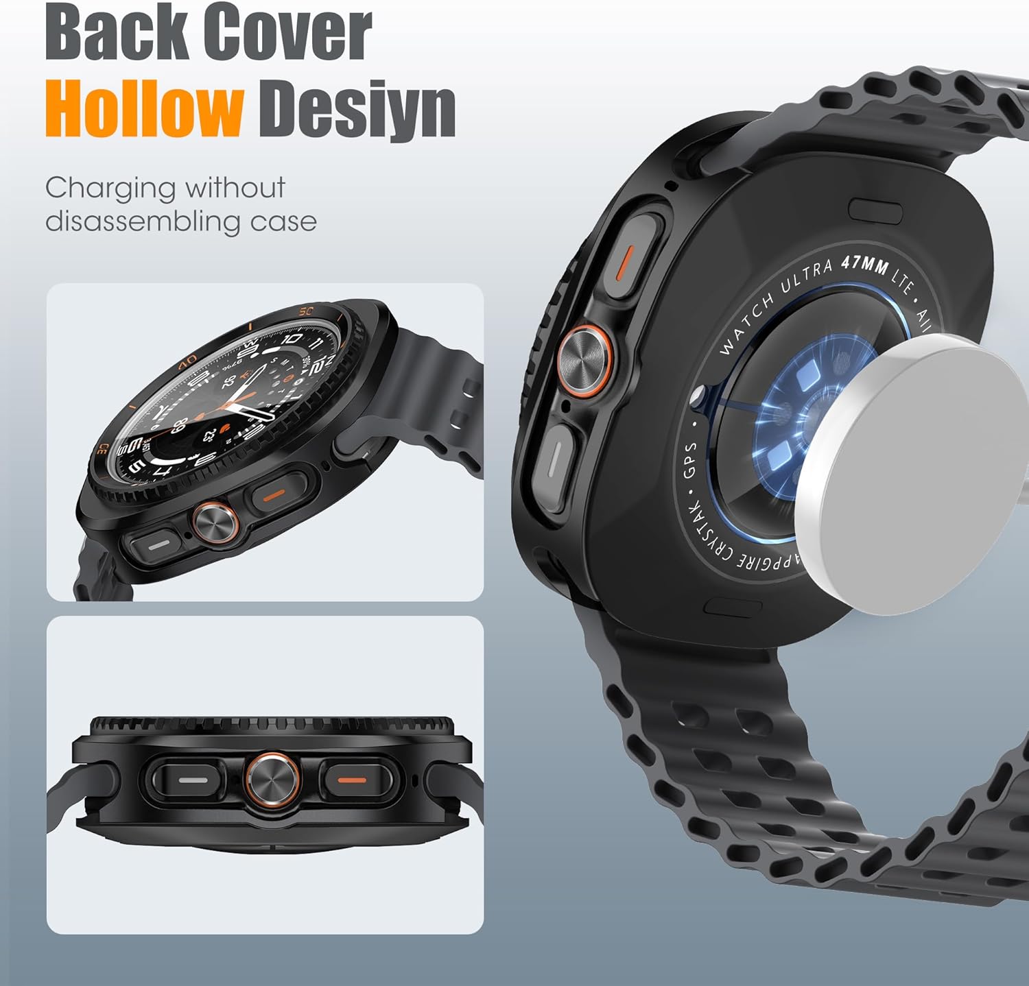 3 in 1 Metal Case for Samsung Galaxy Watch Ultra 47mm with Screen Protector, Rugged Metal Bumper with 9H Tempered Glass Film + Back Cover for Galaxy Watch Ultra 47mm - Image 4