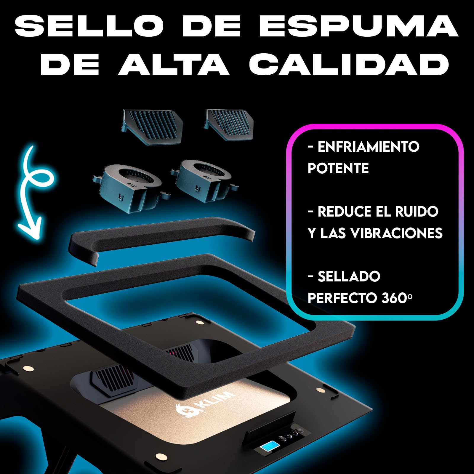 KLIM Everest Base de refrigeración para portátiles - 2 Ventiladores Turbo de 4300 RPM para un Rendimiento máximo - Evita el sobrecalentamiento y Protege tu portátil Gaming - 14 a 17" - Nuevo
