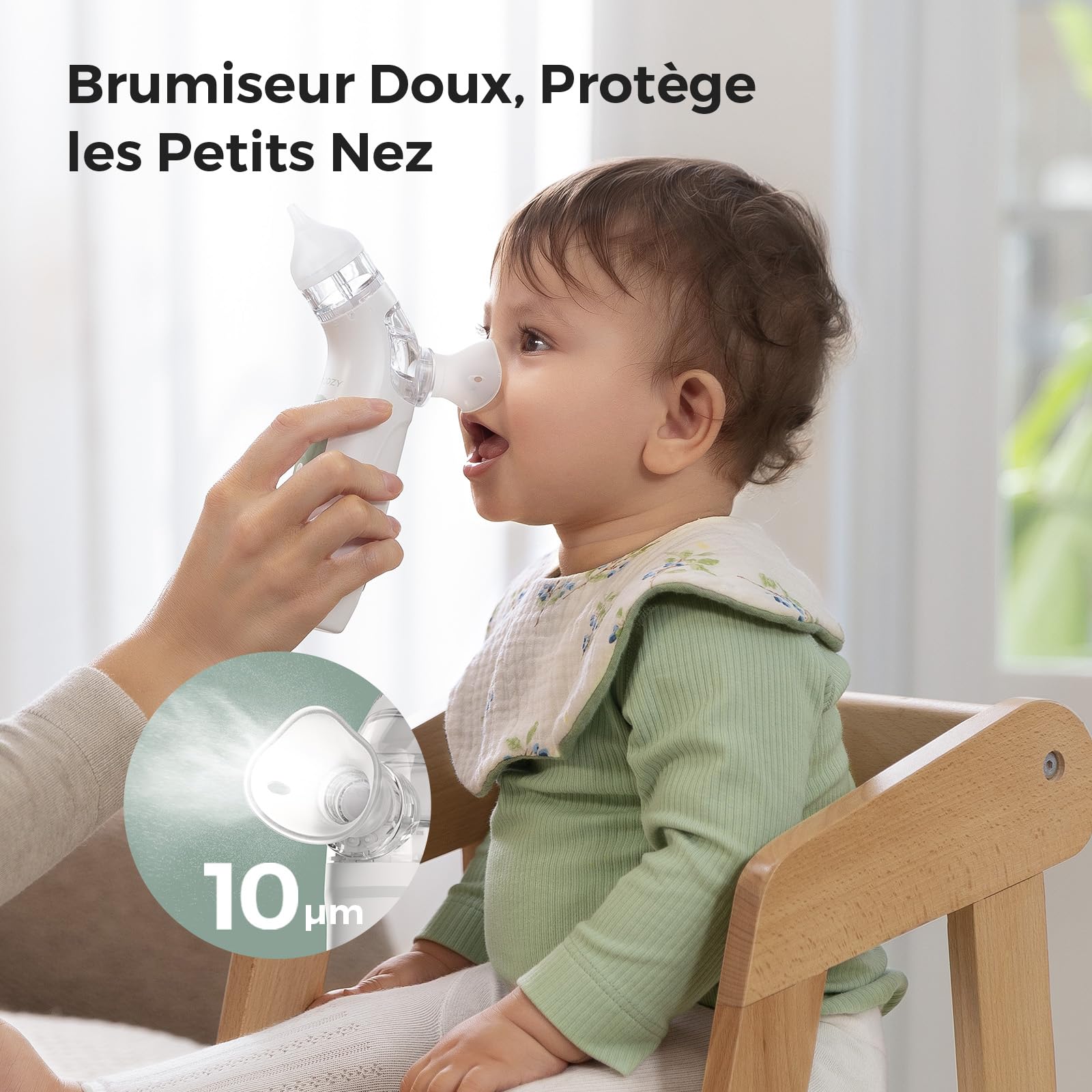 Momcozy BN007 mouche bebe electrique 2-en-1 avec fonction de pulvérisation, 65 kPa de puissance d’aspiration, 4 niveaux réglables, silencieux et portable, avec lumière et musique apaisantes