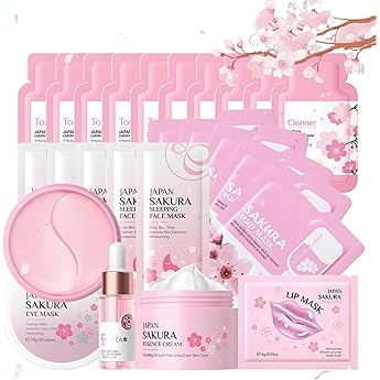 skin care set for teenage girls japan sakura skincare set anti-aging facial care set daily beauty care with clean toner serum cream eye mask face mask lip mask