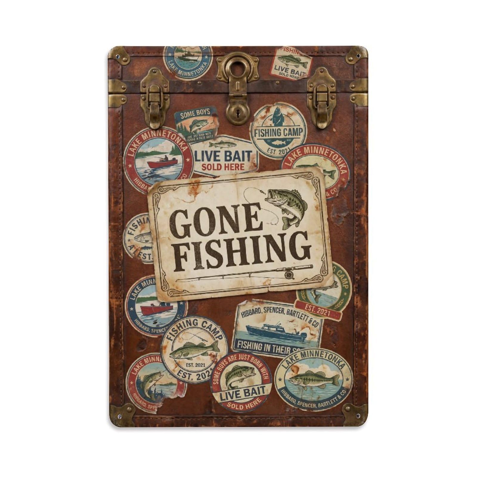 Gone Fishing Fishing Zone Vintage Metal Tin Sign Plaque Wall Decor for Cafe, Club, Garden Metal Poster 8x12Inch