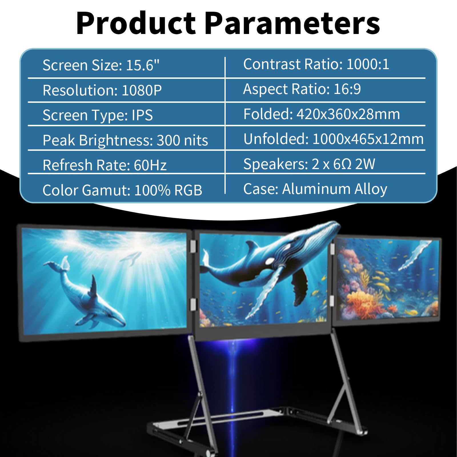 15,6" Extender per Schermo Triplo, Monitor Portatile Fhd 1080p per Laptop, USB-C HDMI, Extender Monitor Plug-Play per Triplo Schermo, per Mac/Windows, per Laptop da 13"-17,3"