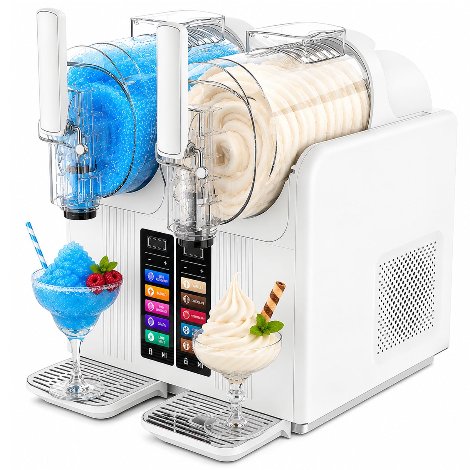 SHUMIAO Slushy Machine for Home Party, 430W Dual 2L Bowls Slushie Maker & Soft Serve Ice Cream Machine, 7 Presets with Auto-Clean, for Smoothies, Ice Cream, Milkshakes, Cocktails, Margarita White