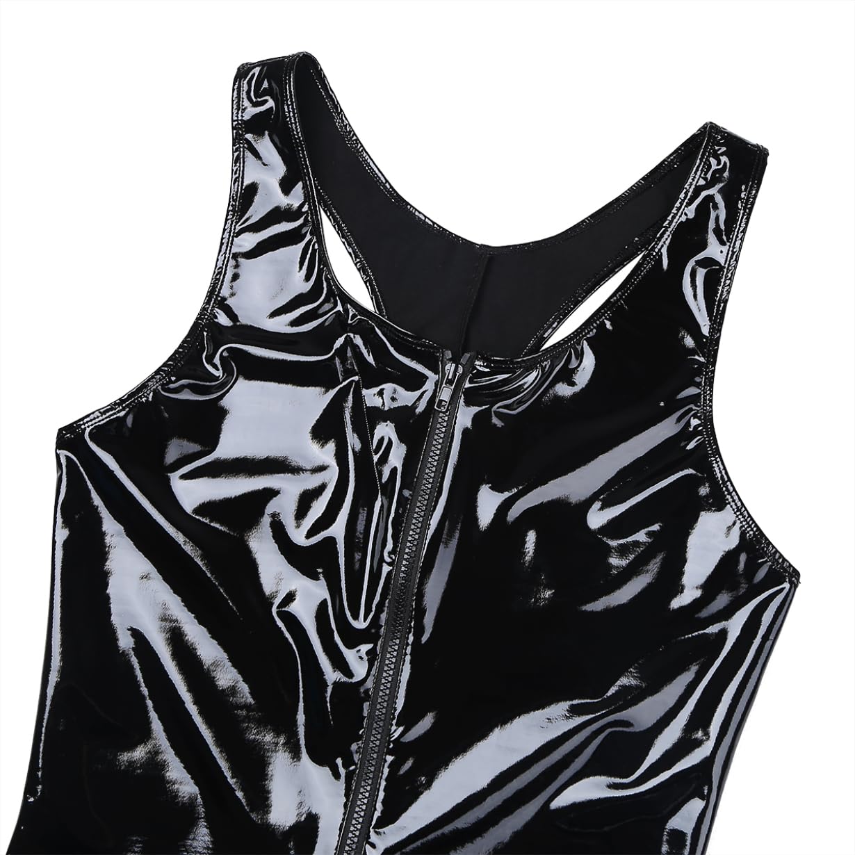 Freebily Homme Erotique Strings sous-vêtements Body Ouvert Zippe Cuir Brillant Extensible Débardeur Bodysuit Jumpsuit Combinaison Leotard Underwear de Nuit Clubwear M-4XL