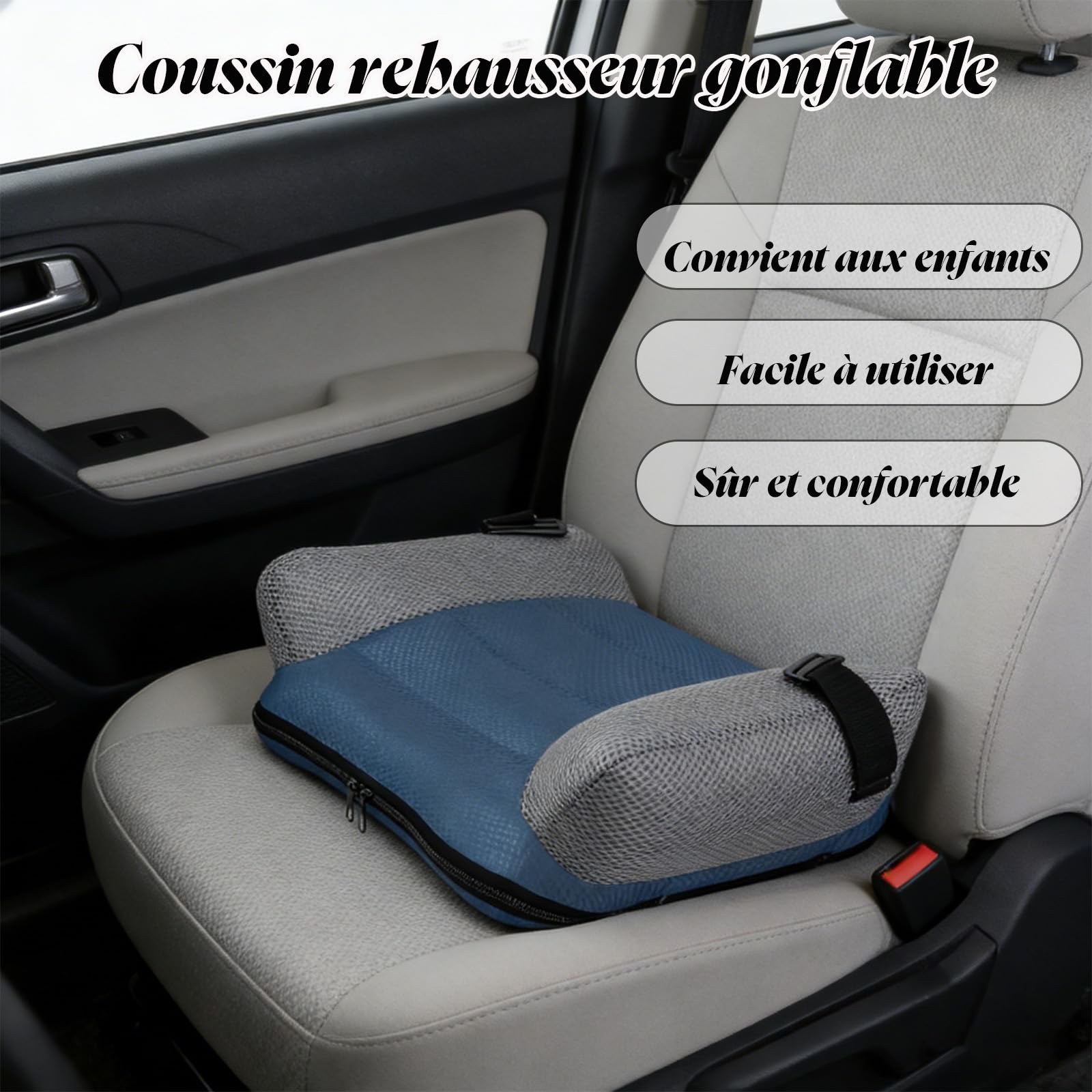 Générique Siege Auto Gonflable,Rehausseur Gonflable pour Voiture Confortable Et Portable sans Dossier,Siège Auto Rehausseur pour Maison Voyage Salle à Manger (Black)