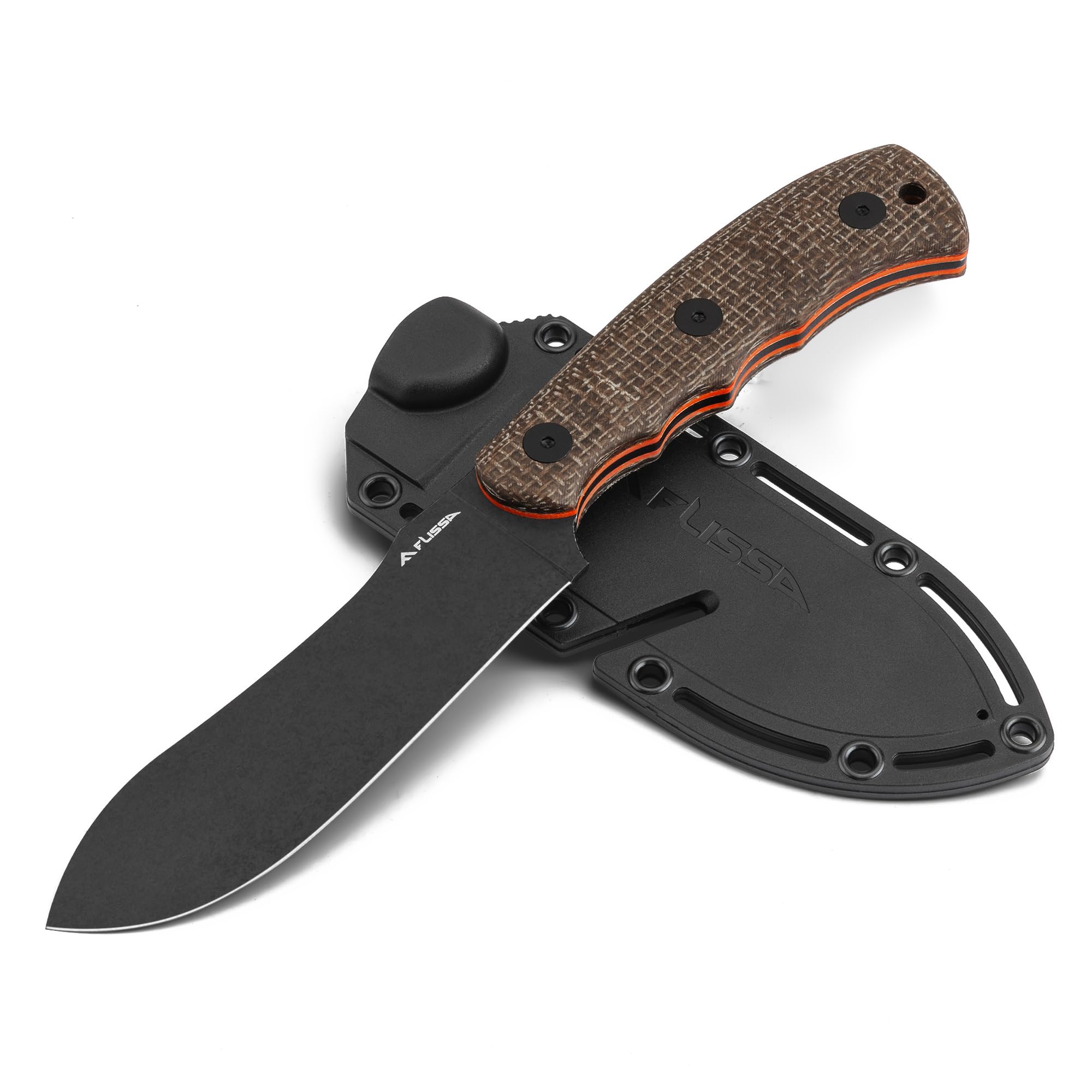 FLISSA Fixed Blade Knife with Sheath, 4.7" Full Tang Hunting Kukri Knife with 14C28N Steel Blade, G10 and Linen Handle, Rope Cutter for EDC Outdoor Hiking, Survival, Camping