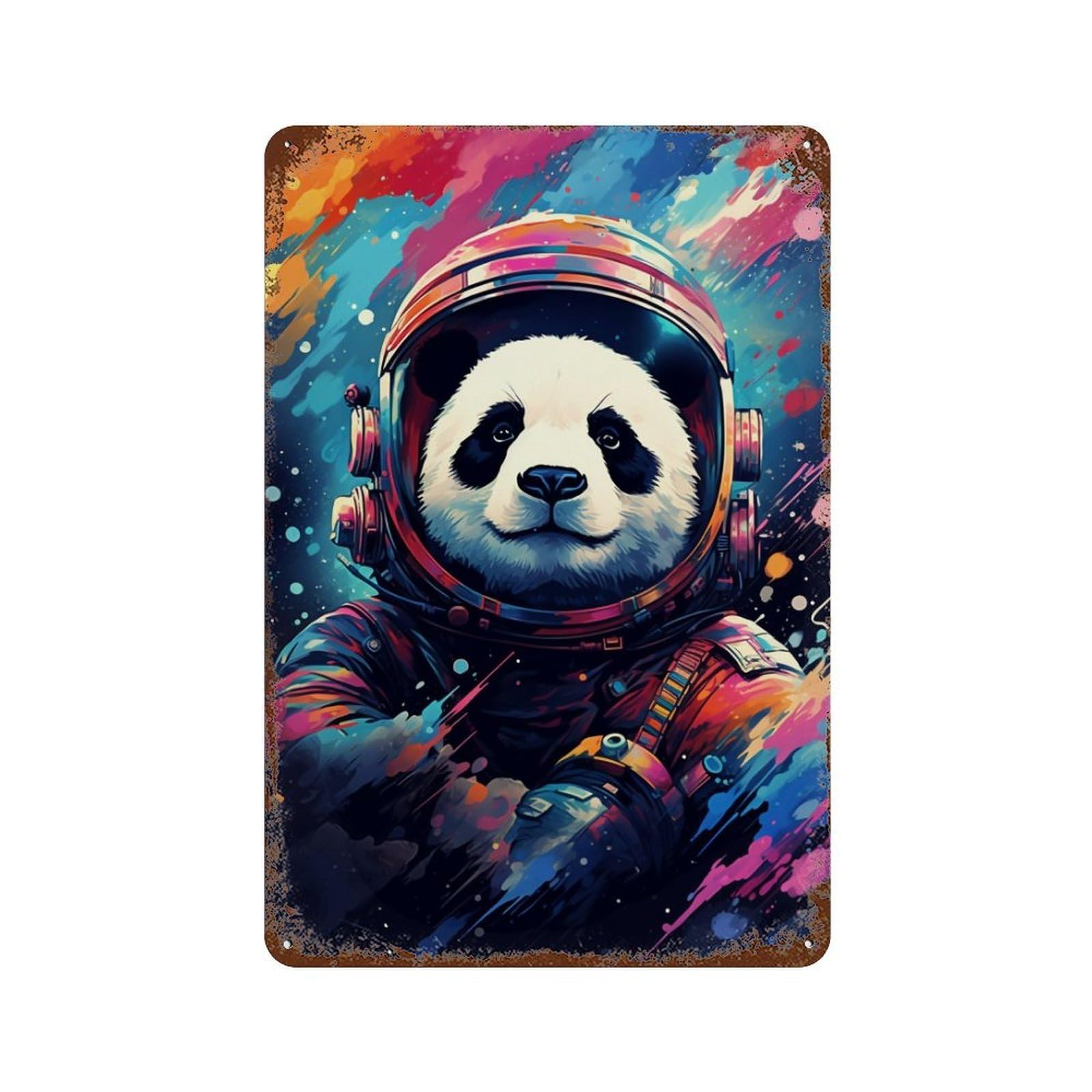 Panda Astronaut Space Art-1 11.8"x7.9" Vintage Rust Metal Sign, Shabby Chic Decor for Cafe, Home Bar And Lounge Decor
