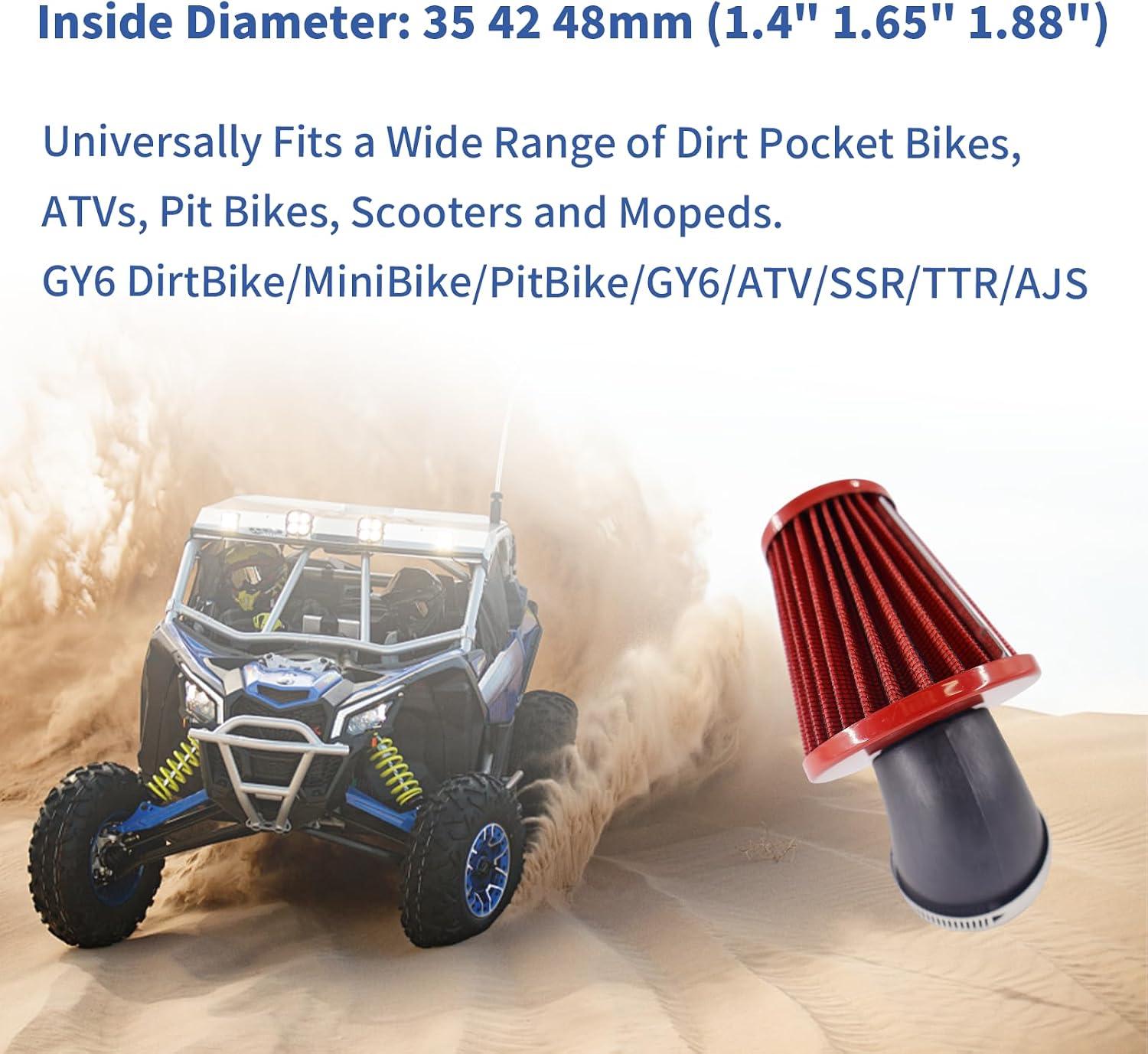 48mm Motorcycle POD Air Filter for GY6 Dirt Bike Mini Bike Pit Bike GY6 ATV SSR TTR AJS