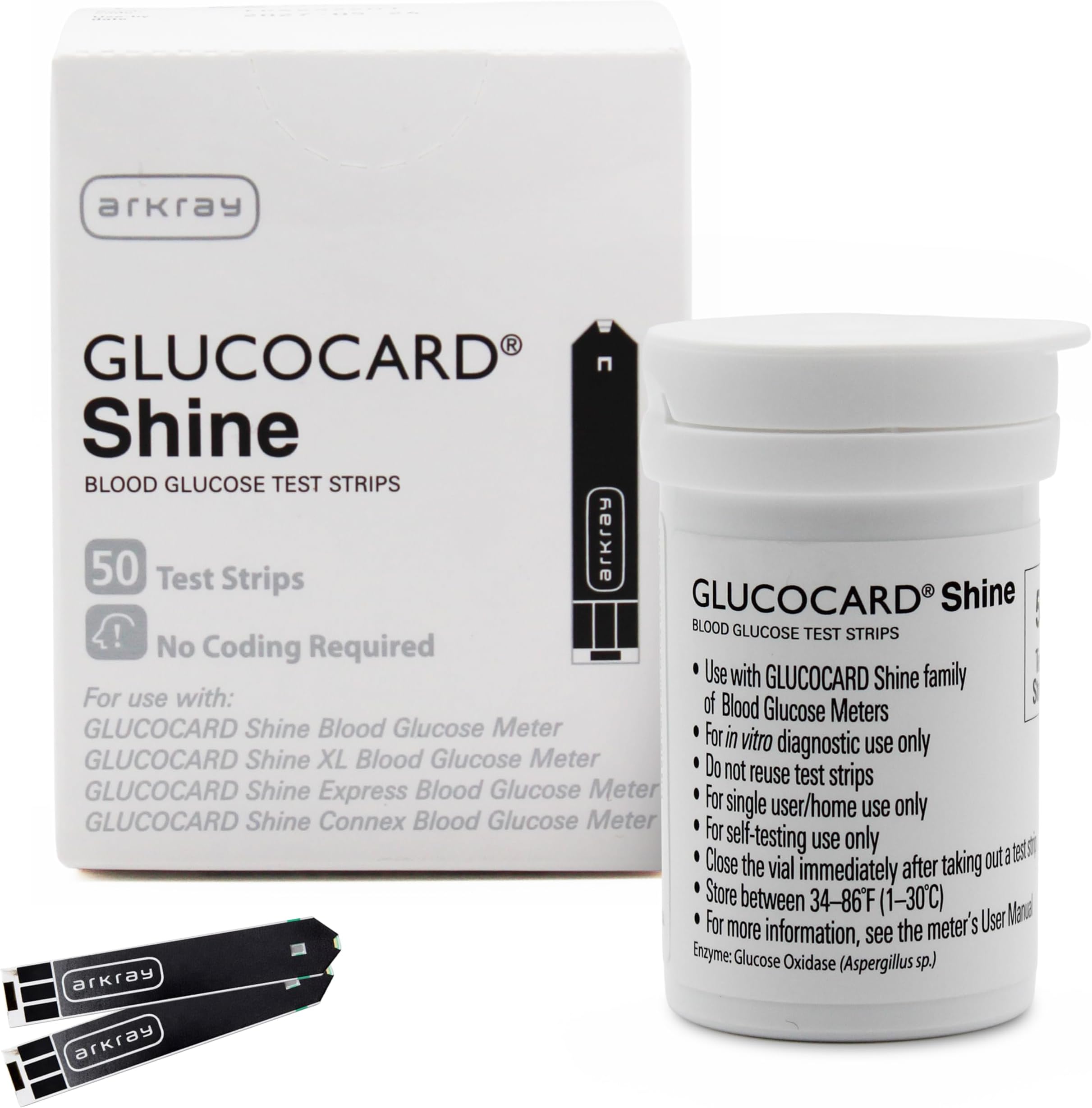 ARKRAY GLUCOCARD Shine Blood Glucose Test Strips – No Coding Required, Fast 5-Second Results, 0.5 Microliter Sample Size – Compatible with GLUCOCARD Shine Blood Glucose Meters, 50 Count