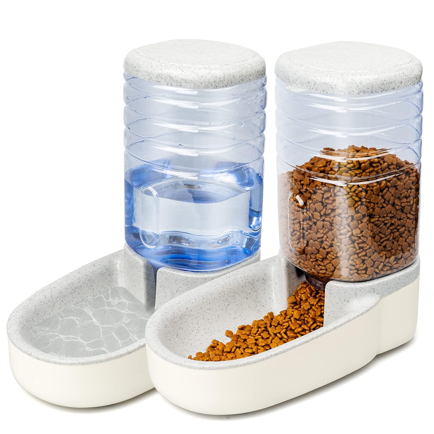 YMINA Automatic Gravity Pet Feeder & Water Dispenser Set – 3.8L/1 Gallon Each, Self-Filling, No-Slip Base
