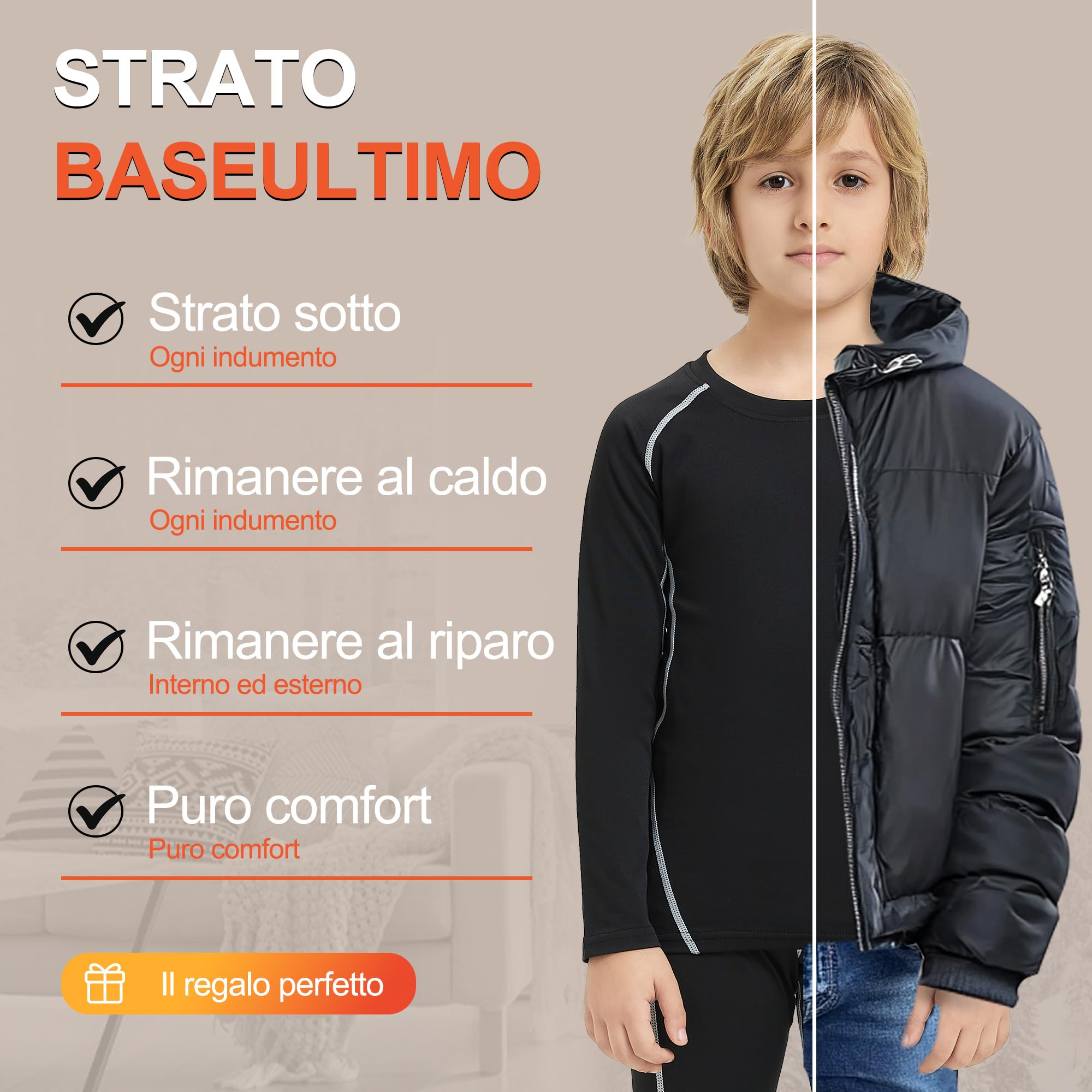 Set Intimo Termico Bambino Sci Biancheria Intima Termica - Traspirante, riscaldante e ad Asciugatura Rapida
