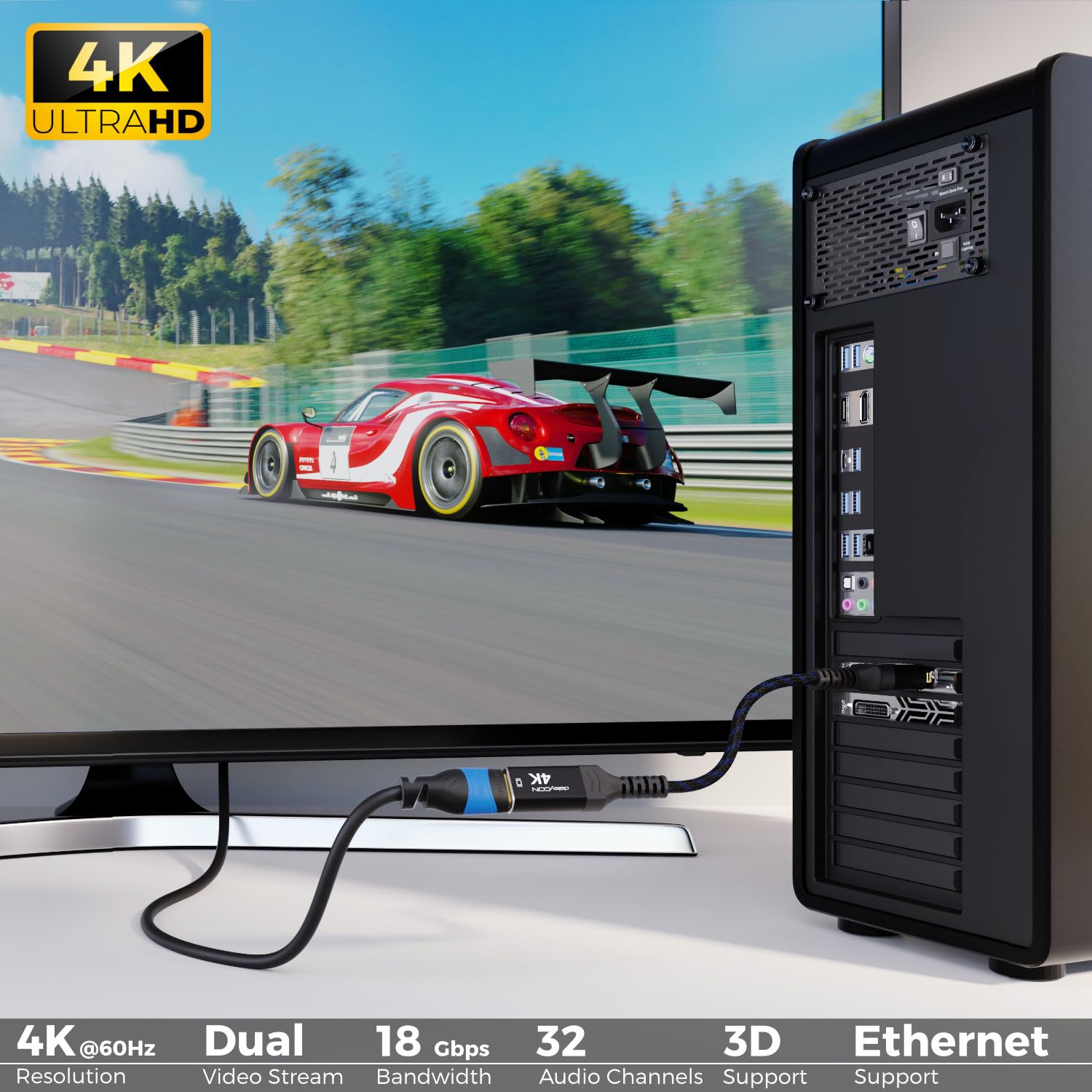 deleyCON 4K Adaptador DisplayPort a HDMI (Para Monitor/TV/Proyector HDMI) - 4K@60Hz - Conector Macho a Hembra - Compatible con Ordenadores DP, PC y Tarjetas Gráficas - Negro