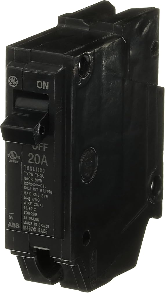 ABB Q-Line THQL1120 Q Line 20A Single-Pole Circuit Breaker 120/240 VAC, 20 Amp, 10 kA Interrupt THQL One-Pole Load Center Circuit Breaker Non-Interchangeable Thermal Magnetic Trip