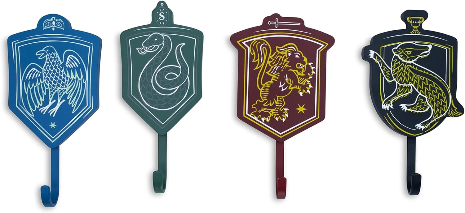 Harry Potter Hogwarts Houses Wall Hooks Storage Rack Organizer, Set of 4 | Freestanding Hat and Coat Rack Wall Mount, Home Decor Room Essentials | Official Wizarding World Gifts and Collectibles
