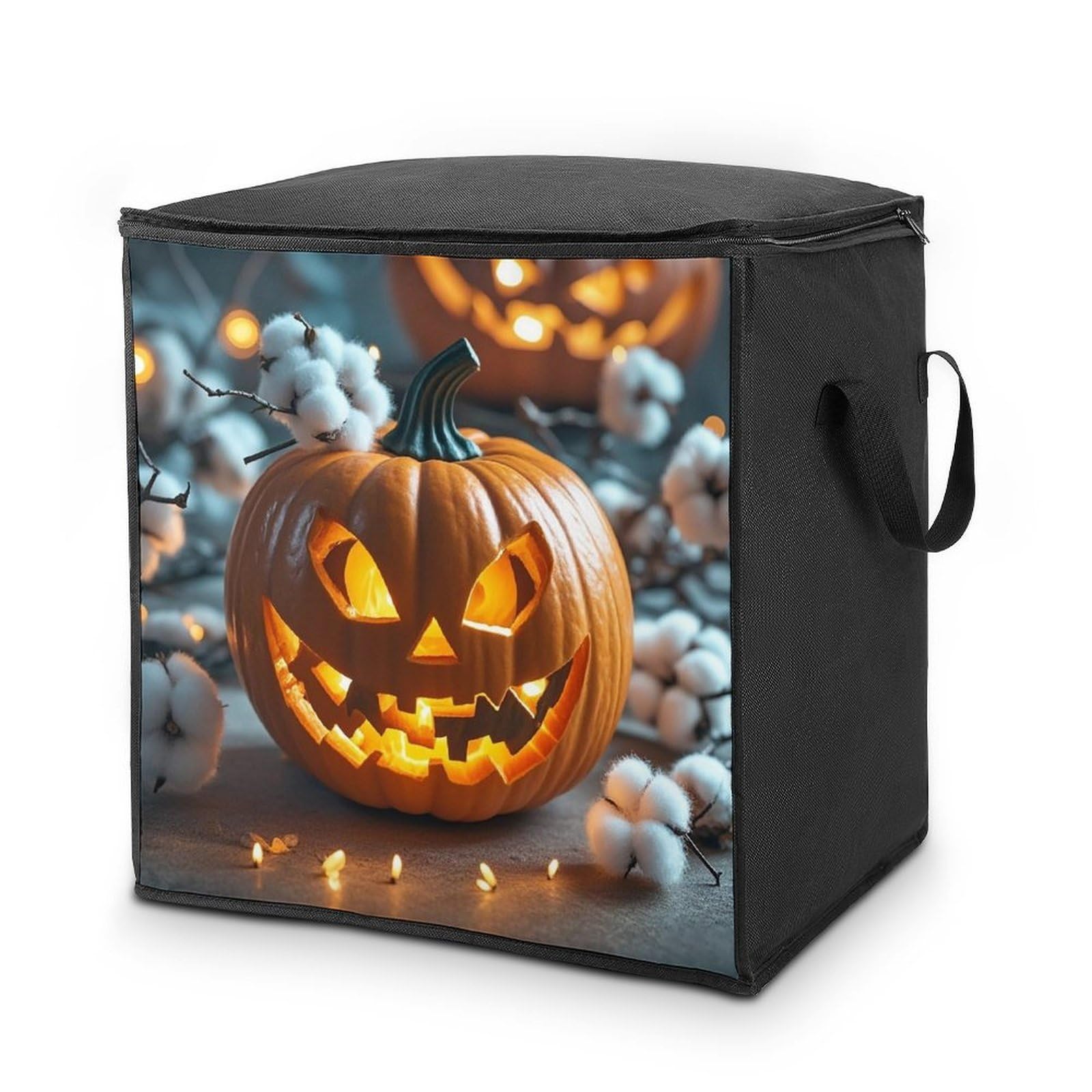 Pumpkin Lantern Storage Bag with Zippers And Handle Extra Large Bedding Comforter Storage Bag Foldable Blanket Storage Bags Fabric Moving Bags for Closet Organizer (70L)