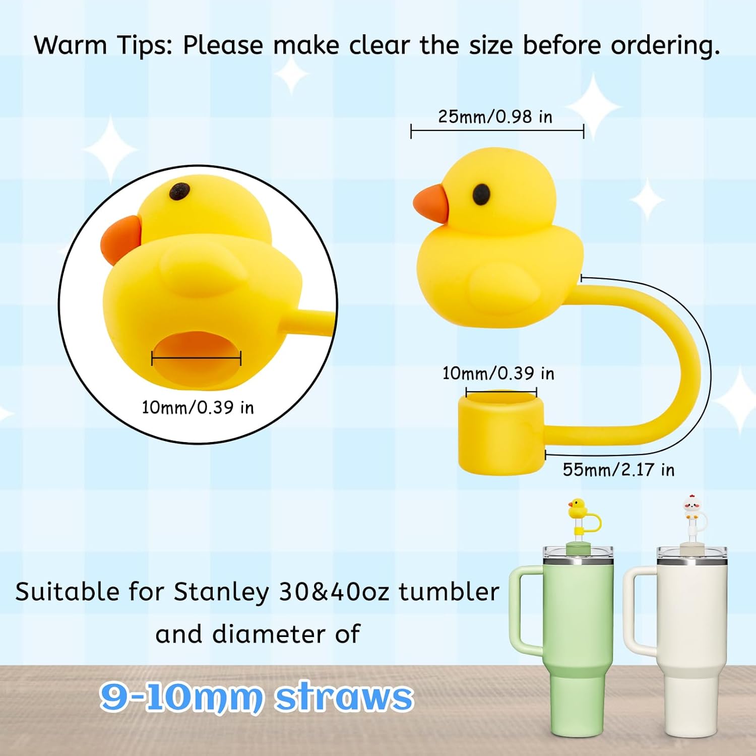 12 Pcs Silicone Straw Toppers for Stanley Cups, 3D Reusable Cute Animal Cover Caps Decoration for 40&30 oz Tumblers with DIA 10 mm Straws - Image 2
