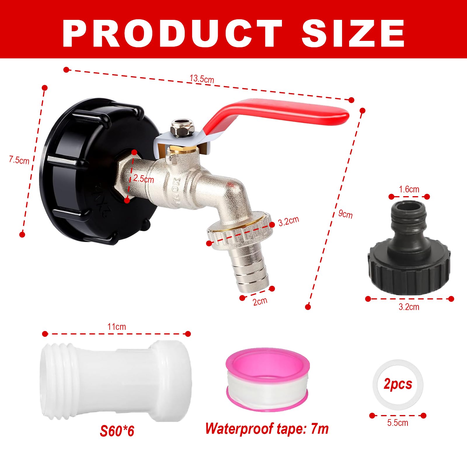 Accessori per serbatoi IBC, set di rubinetti di scarico IBC per serbatoi d'acqua da 1000 litri, cisterne per acqua piovana da 1000 litri, cisterne per acqua da 1000 litri