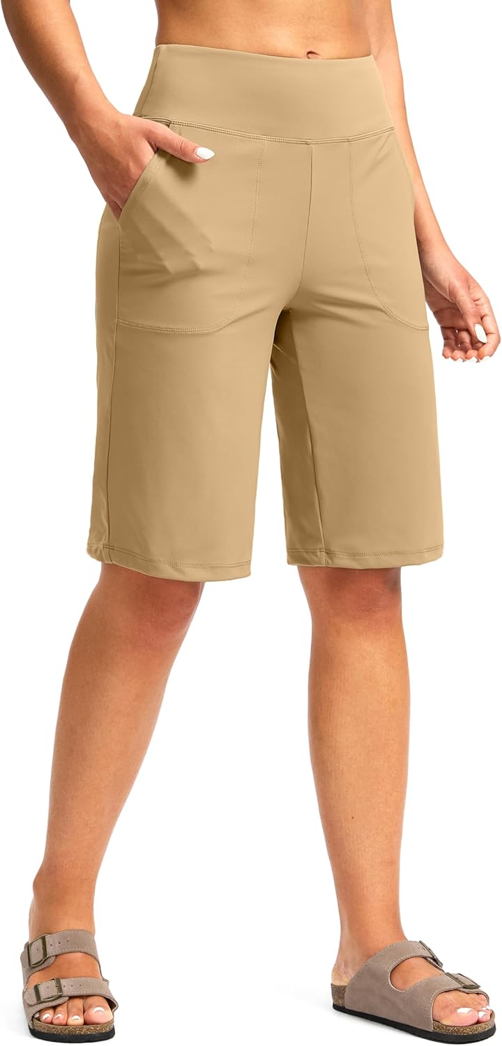 G Gradual Women's Bermuda Shorts 12" Knee Length with Pockets High Waisted Stretch Long Shorts for Women Casual Walking