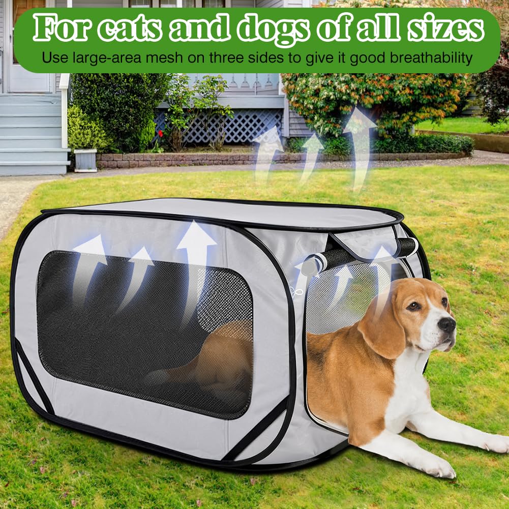 Trasportino per cani pieghevole, 92 x 52 x 52 cm, doppia porta pop-up, in tessuto Oxford, traspirante, robusto, trasportino per cani e gatti fino a 29,5 kg (grigio)