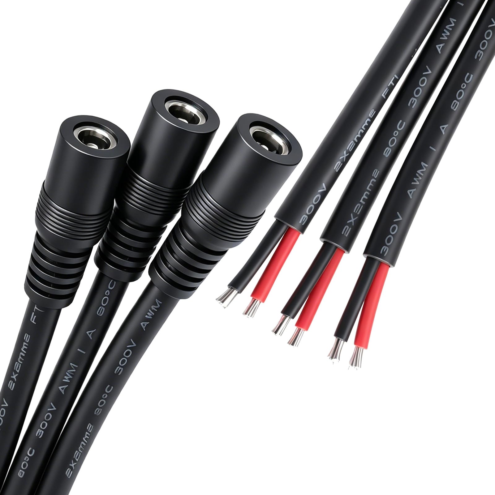 View 1 of 0.8FT 5.5mmx2.1mm 14AWG Pigtail Cable, 12V/24V Female Repair DC Power Cable DC5521 Connector, for CCTV Surveillance Camera, LED Strip Light, Storage Power Supply, Solar Panel(3-Pack)