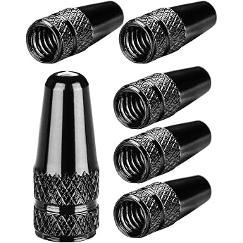 Set of 6 Aluminum Valve Caps in Black for Bicycle Tires with Dunlop or Presta Valve Bicycle Valve Caps Tyre Valve Cover Bicycle Tube Air Valve Cap Bicycle Valve Cap