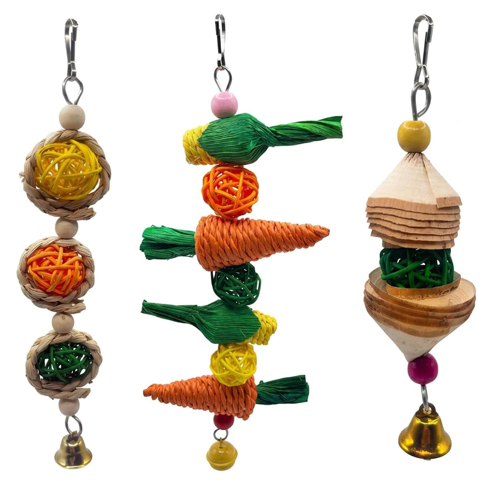 QhgPnt 3-Piece Rabbit Toys Set, Wood and Corn Husk Skewers for Rabbit Enrichment, Small Pet Chew Toys for Daily Play & Mental Engagement, Space‑Saving Cage Accessories for Multiple Small Animals
