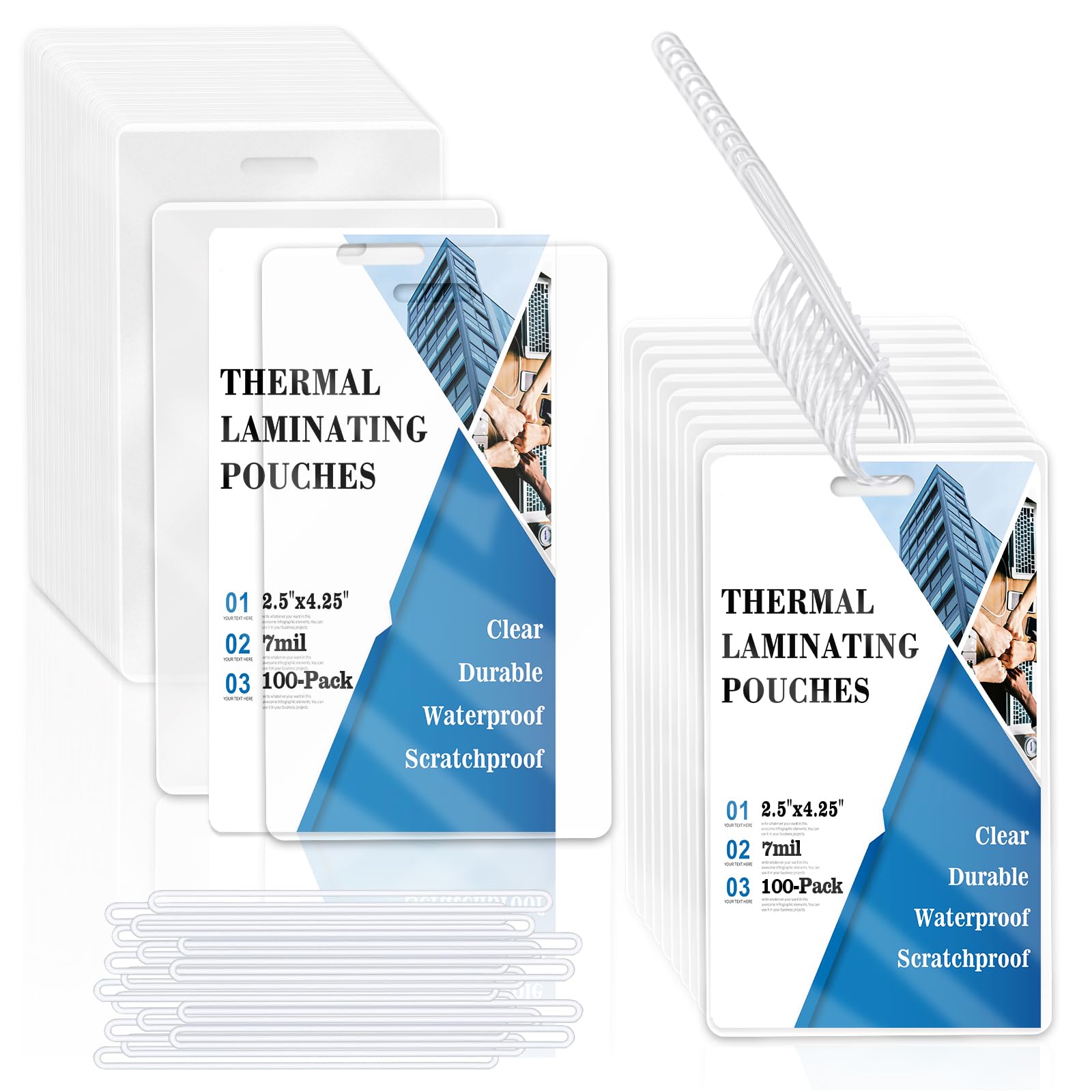 100 Pieces 7 Mil 2 1/2" x 4 1/4" Luggage Tag Laminating Pouches with Slot Hole Thermal Laminate Pouch Tags Kit Resealable for Work Permits Pass Cards Student ID Cards (100, 7 Mil)