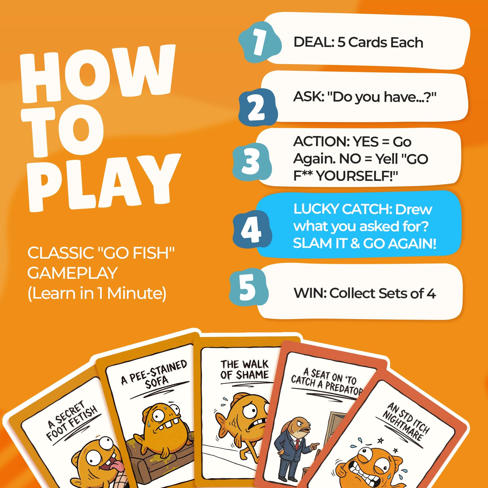 IEYMLRN Go Fish Yourself Adult Party Game Bundle - 104 Large Cards (Starter & Expansion Pack Included) - Spill-Resistant Matte Finish - Hilarious Card Games for Mature Party Nights & Gifts — view 4