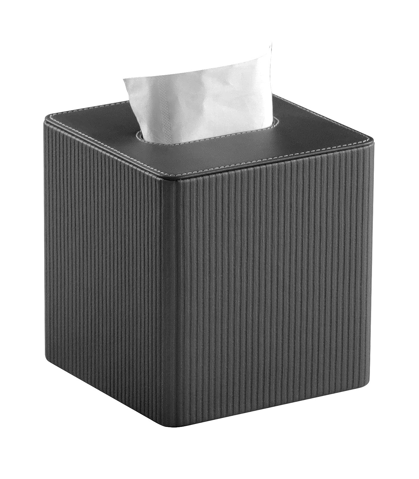PU Leather Tissue Box Cover with Magnetic Closure, Modern Square Tissue Box Holder Decorative Organizer for Bathroom Vanity Countertop, Night Stands Bedroom Office Desk (Dark Grey)
