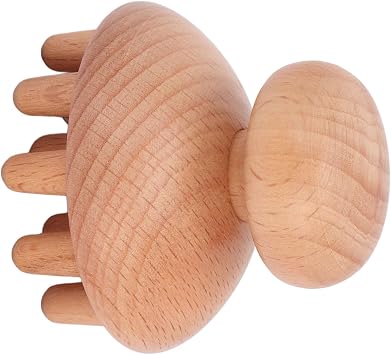 Wood Mushroom Scalp and Thigh Massager Tool with Ergonomic Handle Promotes Circulation and Soothes Scalp for Head and Thighs