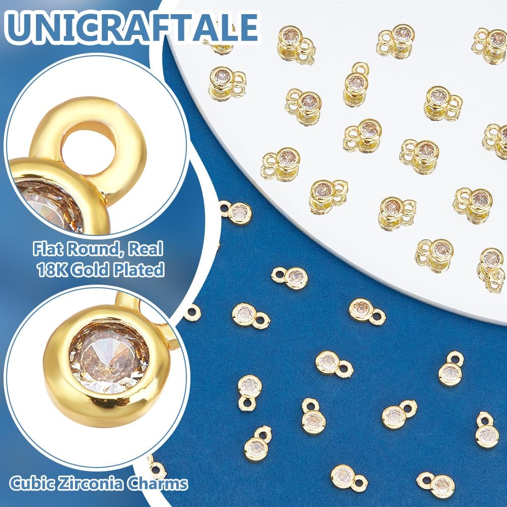 UNICRAFTALE Crystal Rhinestone Charms Round Cubic Zirconia Charms Birthstone Charm Metal Pendants with Loops Dangle Earring Making Charm for Jewelry Making Accessories - Image 5