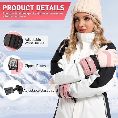 Miniatura 4 de Guantes de esquí para mujer, impermeables, resistentes al viento, 3M, con aislamiento Thinsulate, guantes de invierno para pantalla táctil, para