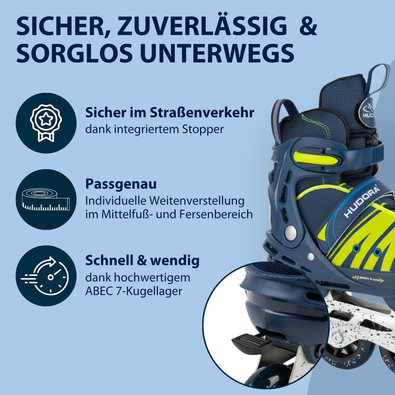 HUDORA Inline Skates Comfort - Inliner für Kinder & Jugendliche in versch. Größen - Roller Skates bis zu 6 Größen in Weite & Länge verstellbar - atmungsaktive Freizeit Inline Skates