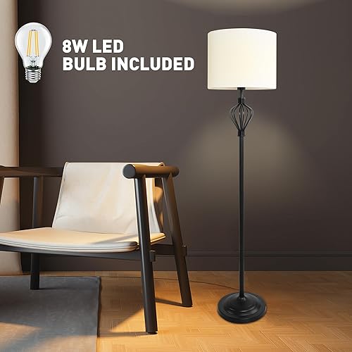 Miniatura 2 de Lámpara de pie de pie, moderna lámpara de pie alta en blanco y negro con interruptor de pie y pantalla de lámpara de tela, lámpara de lectura
