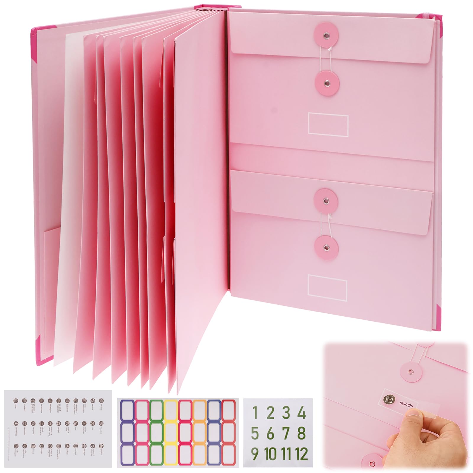 Document Organizer Folio with Labels Life Binder Organizer Personal Family Important Folder Paper File Folder for Emergency Binder Passport Receipts and Letter(Pink)