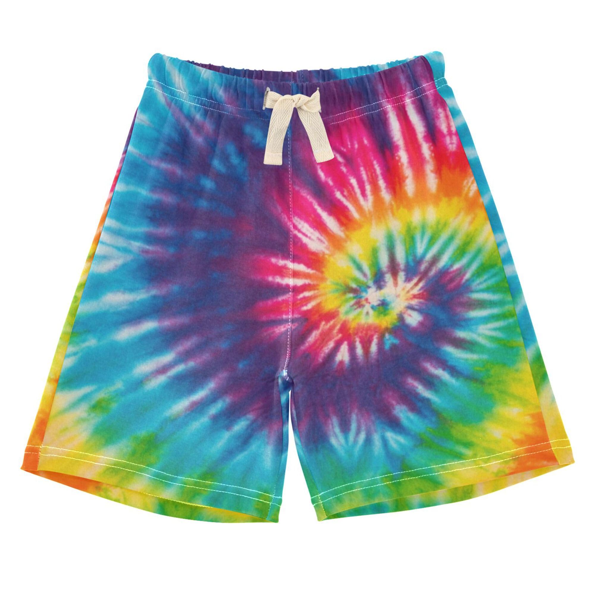 Fisyme Tie Dye Rainbow Baby Boys Shorts Elastic Waist Cotton Casual Athletic Shorts Toddler Kids Pants 5T