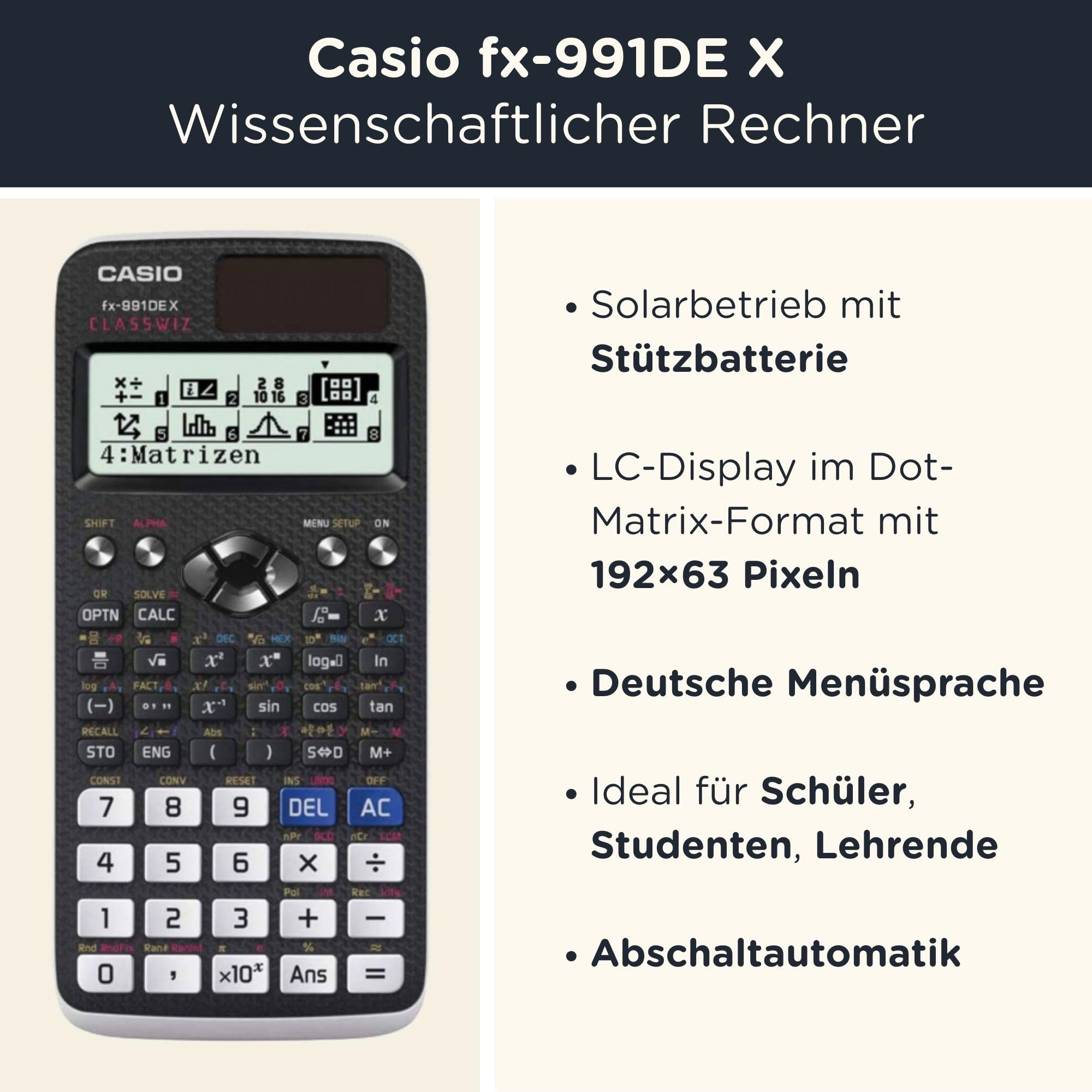 Casio fx-991DE X Classwiz Wissenschaftlicher Taschenrechner Basic Set Schwarz