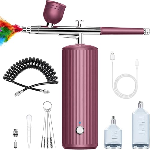 Rhinowisdom Kit de aerógrafo con compresor, máquina de aerógrafo de uñas de 48 PSI, cepillo de aire para uñas, juego de aerógrafo, pistola de