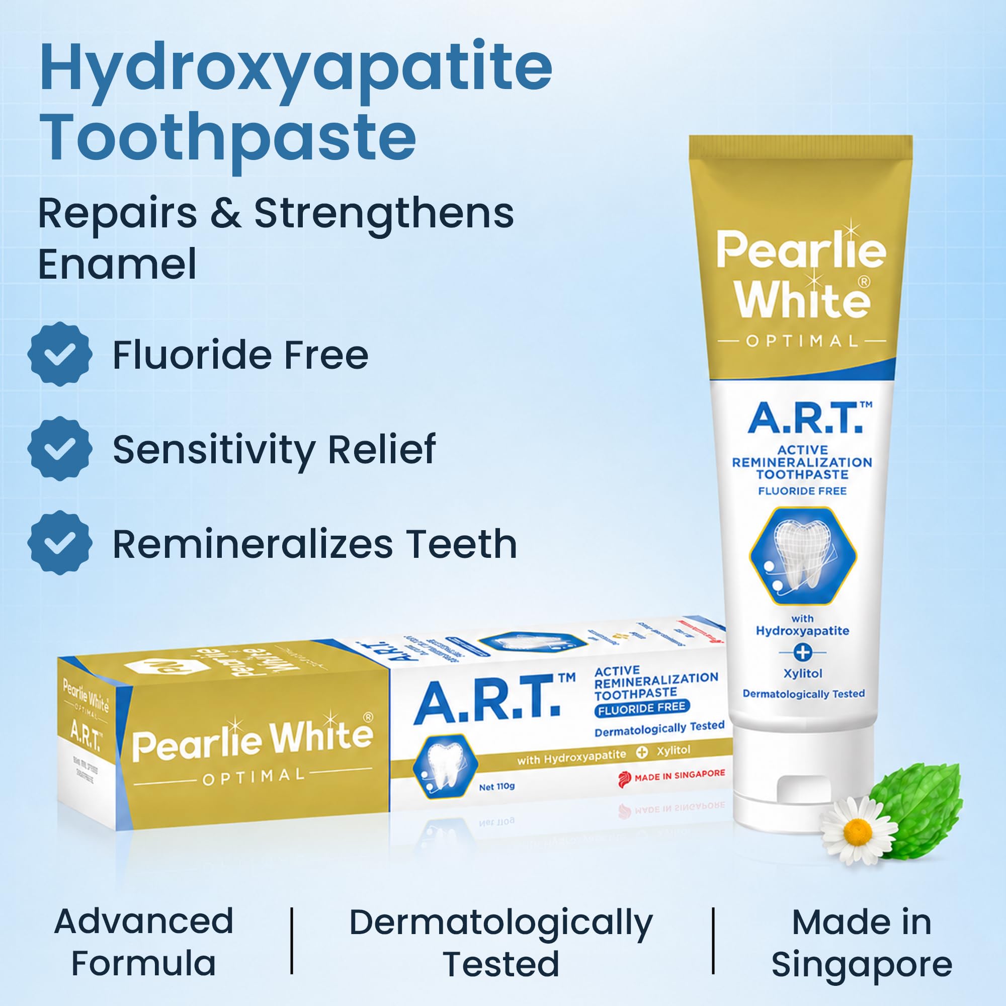 Pearlie White Pasta dental remineralizadora activa, sin flúor (3.8 onzas, 110 g), pasta dental remineralizante sin flúor para reparación de esmalte dental, contiene hidroxiapatita y xilitol, paquete