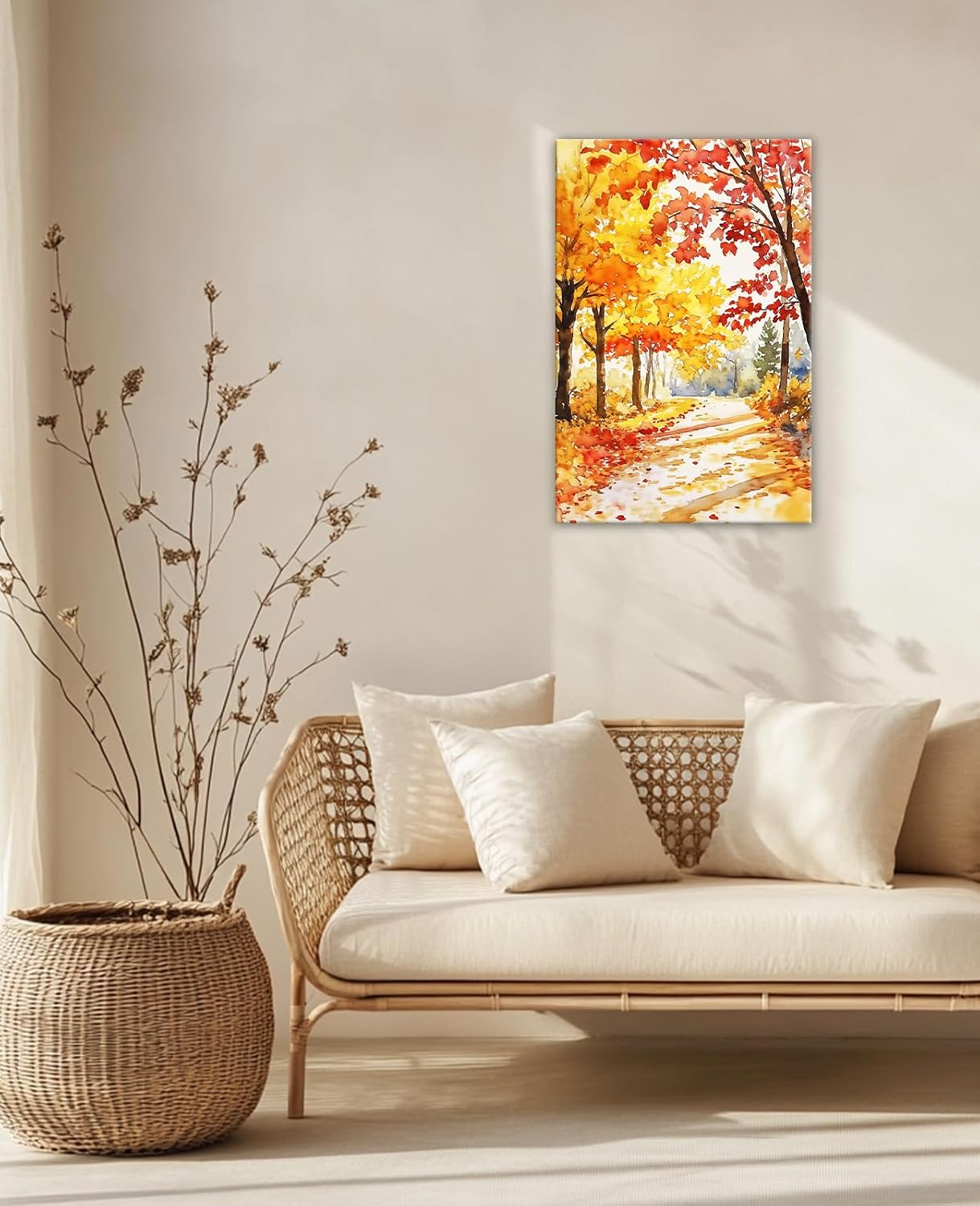GLOKAKA Autumn Forest Path Wall Art Watercolor Fall Landscape Canvas Print for Living Room Bedroom Home Office Wall Decor(Artwork-2,20"x30")
