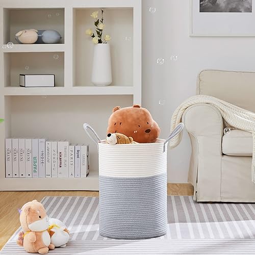 Miniatura 2 de VIPOSCO Cesta de lavandería grande, cesta de almacenamiento de cuerda tejida alta para mantas, juguetes, ropa sucia en la sala de estar, baño,