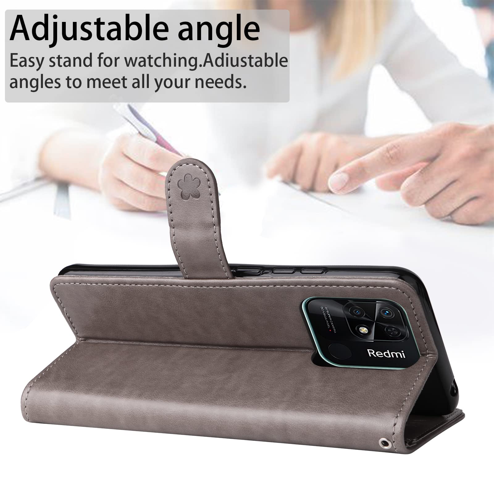 Custodia Portafoglio In Pelle Per Xiaomi Redmi 10C, Cover Libro Con Slot Carte E Supporto, Chiusura Magnetica, Nero
