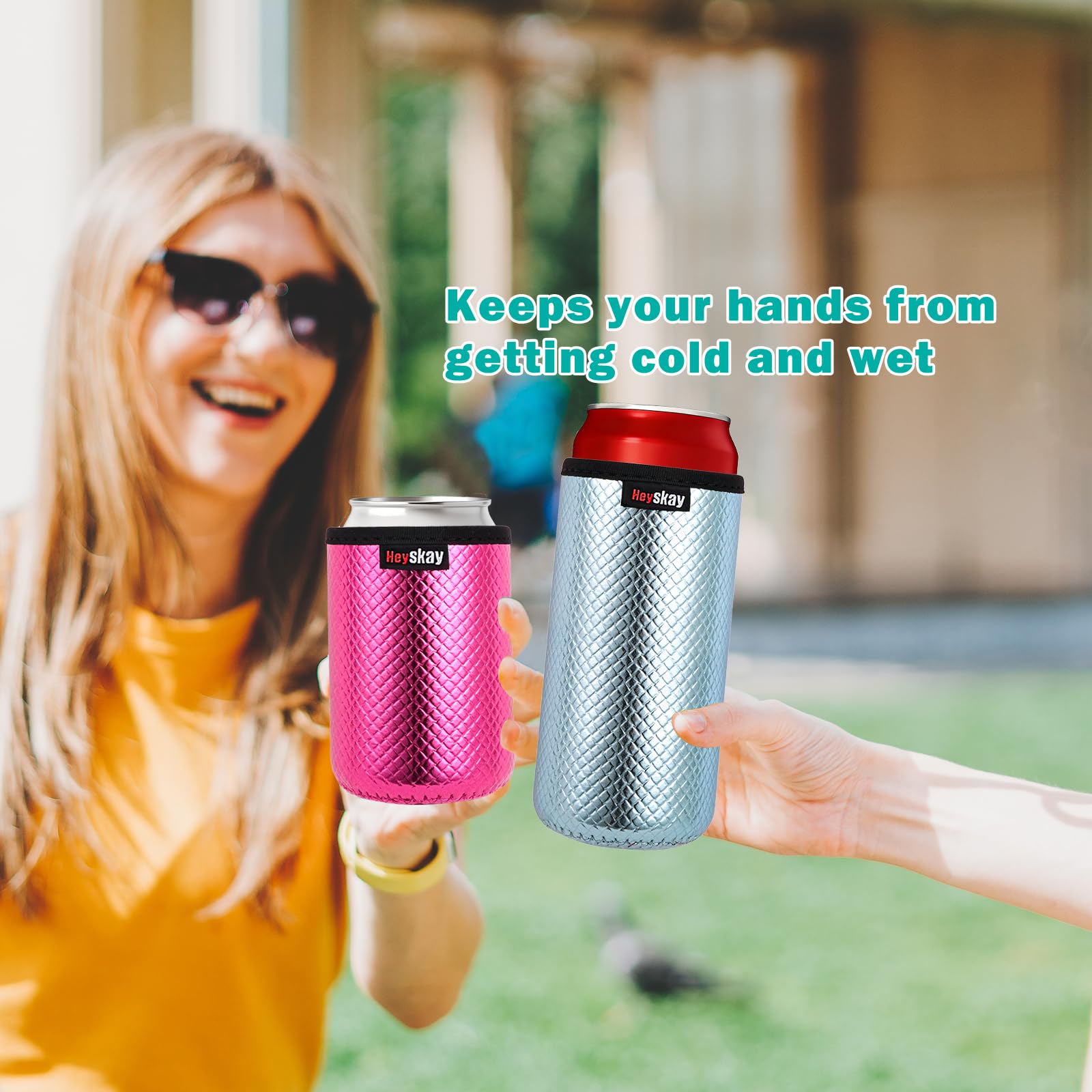 HEYSKAY Fundas para latas de 3 tamaños: 340.2 g, fundas delgadas de 12 onzas y enfriador de latas de cerveza Koozie de 16 onzas para refrescos, cerveza, agua con gas, agua con gas, garra blanca