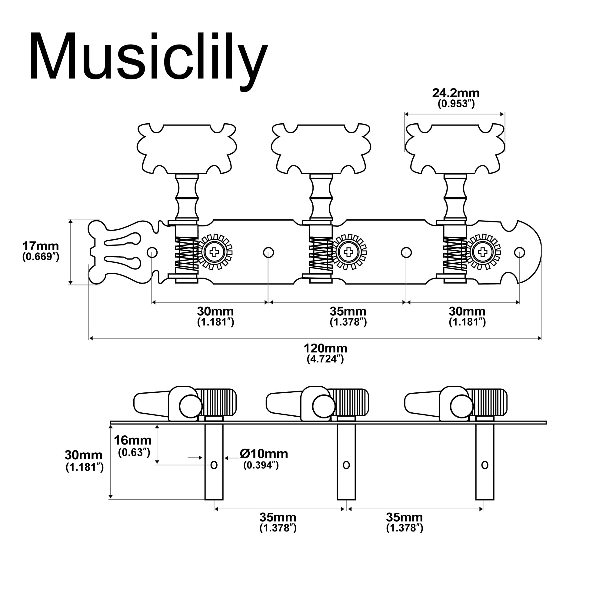 Musiclily Pro 3+3 Typ Lyra Klucze do Gitary Klasycznej, Nikiel