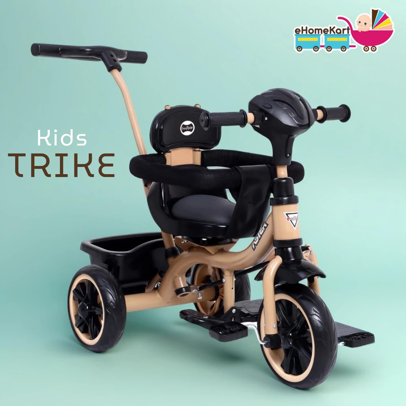 Fun Ride Kids Aster Tricycle with 360 Rotatable Seat, Parental Control Handle for 1.5 to 5 Years - Musical Trike for Kids with Safety Handle for Boys and Girls (Beige)