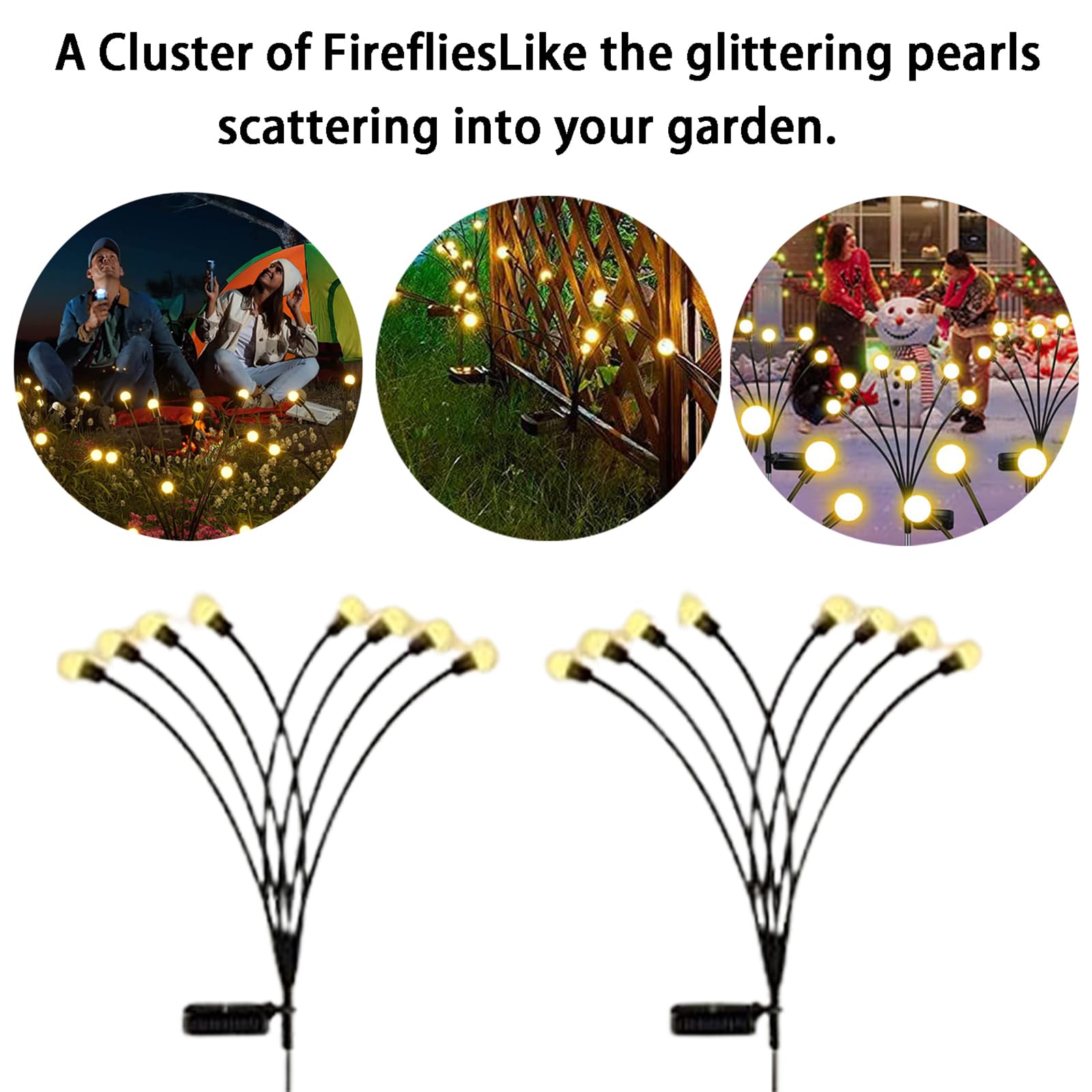 Duomama Solar Swaying Lights 2-Pack - Decorative Outdoor Garden Lighting with Wind Motion, Warm White Glow, Flexible Iron Wire, Heavy Base for Yard, Patio, Pathways