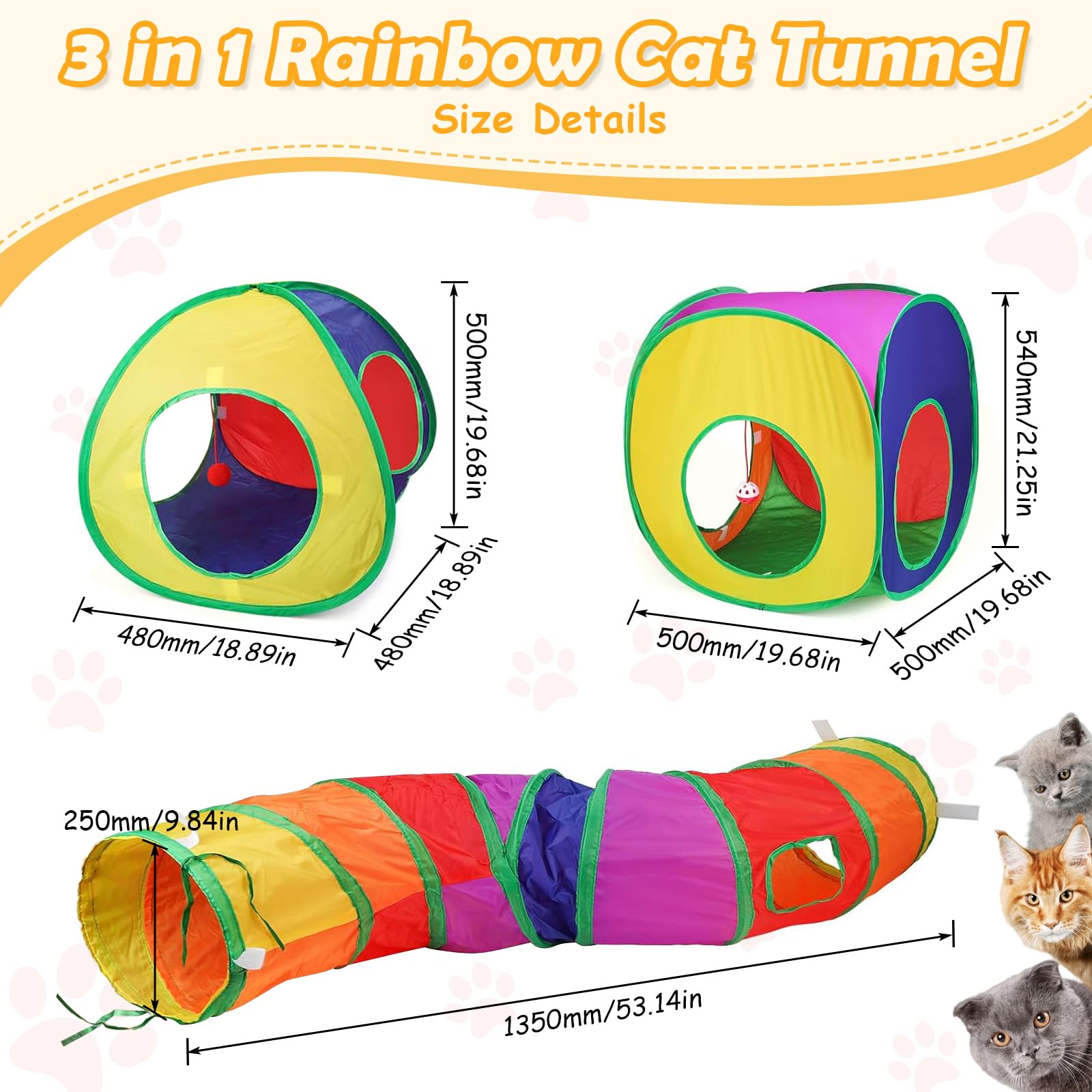 Interaktives Katzenspielzeug Katzentunnel Spieltunnel 3 in 1 Katzenzelt für Katzen Hund Hasen Kinder Faltbarer Kaninchen Tunnel Cat Toy Rascheltunnel mit Aufbewahrungspaket für Innen und Outdoor