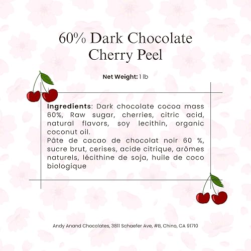 Miniatura 3 de Andy Anand Chocolatier 60% de cáscara de cereza de chocolate oscuro, caja de regalo de 1 libra, 105 piezas. Sumergido a mano, volado fresco de